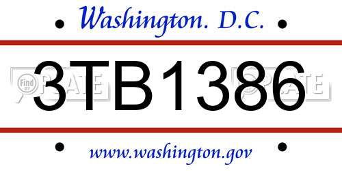 3TB1386 District Of Columbia License Plate