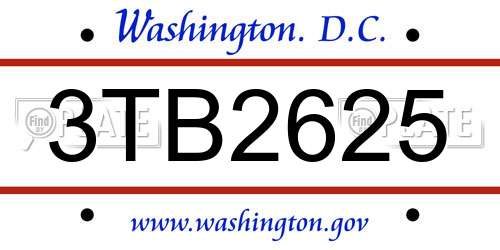 3TB2625 District Of Columbia License Plate