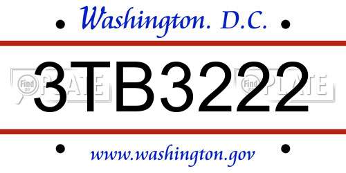 3TB3222 District Of Columbia License Plate