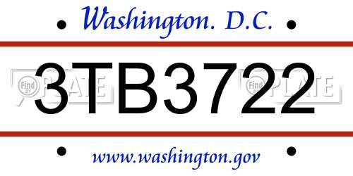 3TB3722 District Of Columbia License Plate