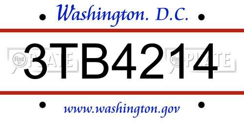 3TB4214 District Of Columbia License Plate