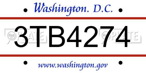 3TB4274 District Of Columbia License Plate