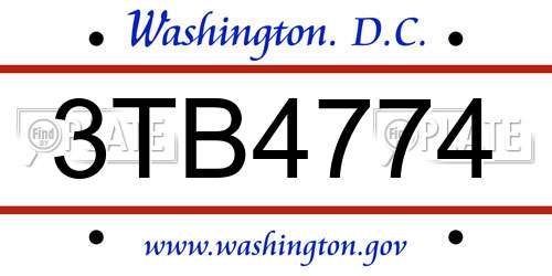 3TB4774 District Of Columbia License Plate