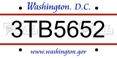 3TB5652 District Of Columbia License Plate