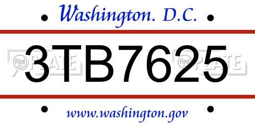 3TB7625 District Of Columbia License Plate