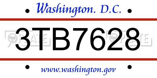 3TB7628 District Of Columbia License Plate