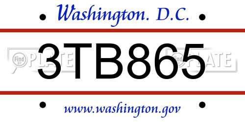 3TB865 District Of Columbia License Plate