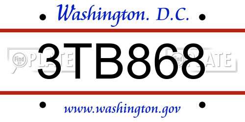3TB868 District Of Columbia License Plate