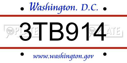 3TB914 District Of Columbia License Plate