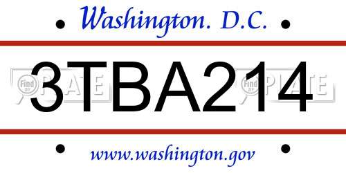 3TBA214 District Of Columbia License Plate