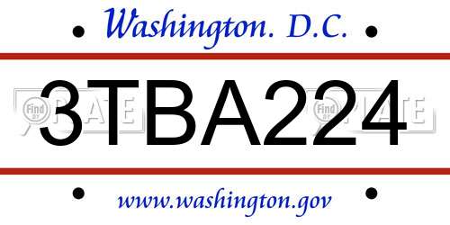 3TBA224 District Of Columbia License Plate