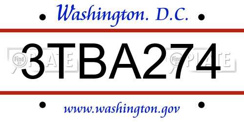 3TBA274 District Of Columbia License Plate