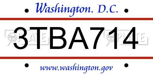 3TBA714 District Of Columbia License Plate