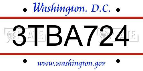 3TBA724 District Of Columbia License Plate