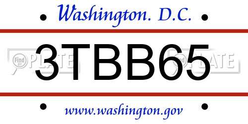 3TBB65 District Of Columbia License Plate