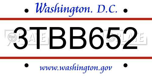 3TBB652 District Of Columbia License Plate