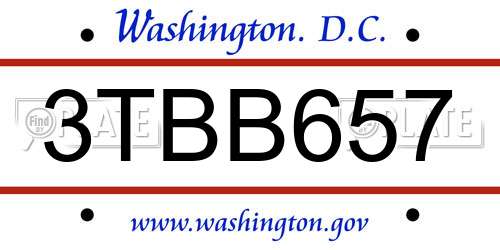 3TBB657 District Of Columbia License Plate