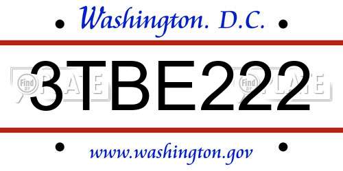 3TBE222 District Of Columbia License Plate
