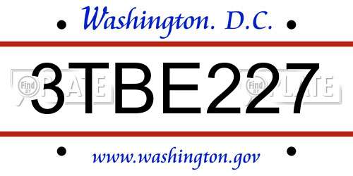 3TBE227 District Of Columbia License Plate