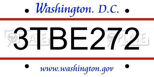 3TBE272 District Of Columbia License Plate