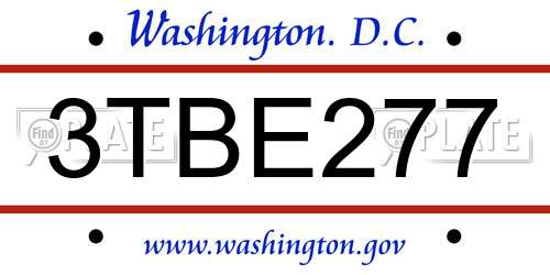 3TBE277 District Of Columbia License Plate