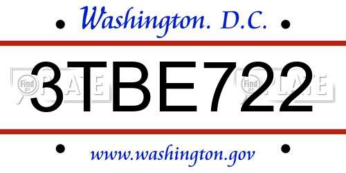 3TBE722 District Of Columbia License Plate