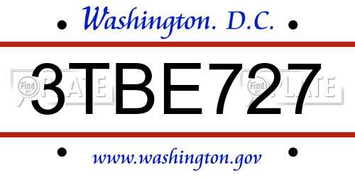 3TBE727 District Of Columbia License Plate
