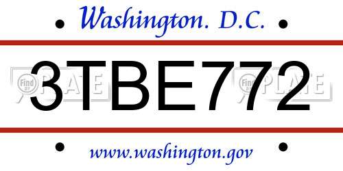 3TBE772 District Of Columbia License Plate