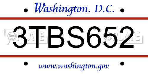 3TBS652 District Of Columbia License Plate