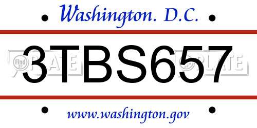 3TBS657 District Of Columbia License Plate