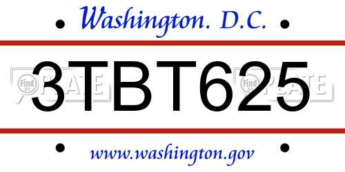 3TBT625 District Of Columbia License Plate