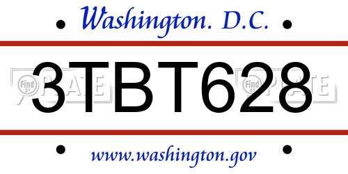 3TBT628 District Of Columbia License Plate
