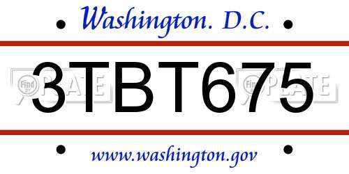 3TBT675 District Of Columbia License Plate
