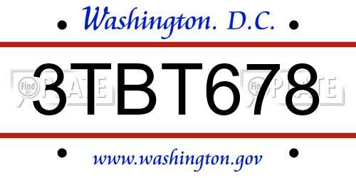 3TBT678 District Of Columbia License Plate