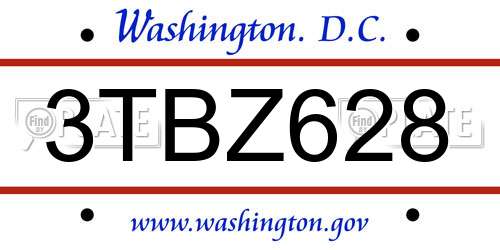 3TBZ628 District Of Columbia License Plate