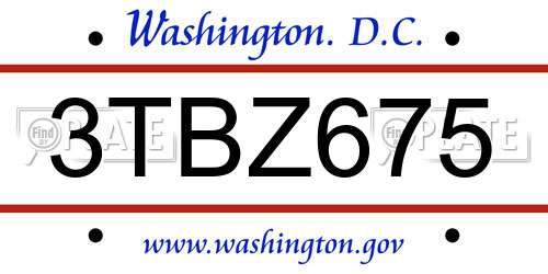 3TBZ675 District Of Columbia License Plate