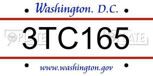 3TC165 District Of Columbia License Plate