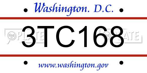 3TC168 District Of Columbia License Plate