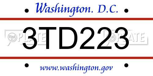 3TD223 District Of Columbia License Plate