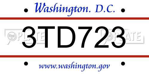 3TD723 District Of Columbia License Plate