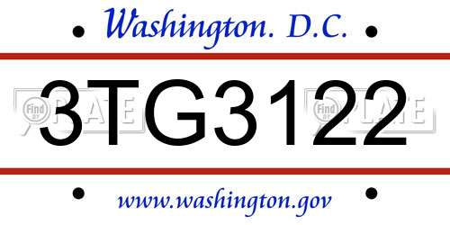 3TG3122 District Of Columbia License Plate