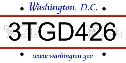 3TGD426 District Of Columbia License Plate