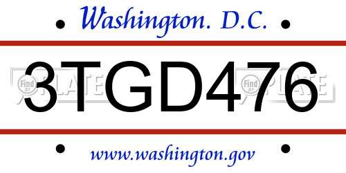3TGD476 District Of Columbia License Plate