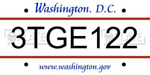 3TGE122 District Of Columbia License Plate