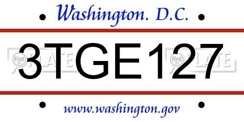 3TGE127 District Of Columbia License Plate
