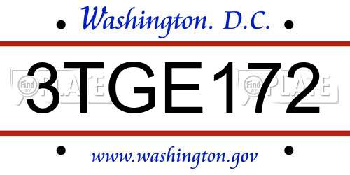 3TGE172 District Of Columbia License Plate