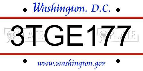 3TGE177 District Of Columbia License Plate