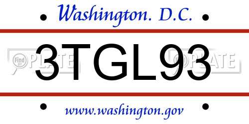 3TGL93 District Of Columbia License Plate