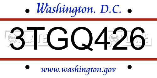3TGQ426 District Of Columbia License Plate