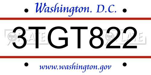 3TGT822 District Of Columbia License Plate